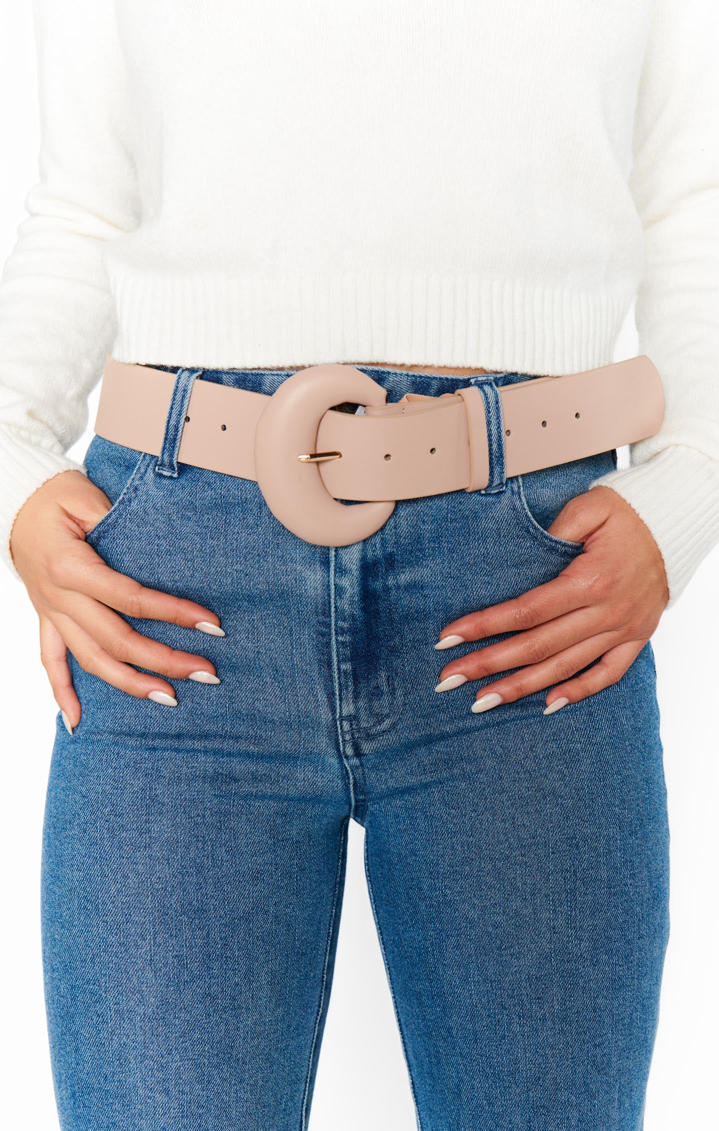Minimalist Round Buckle Belt in Taupe | Stylish Casual Accessory
