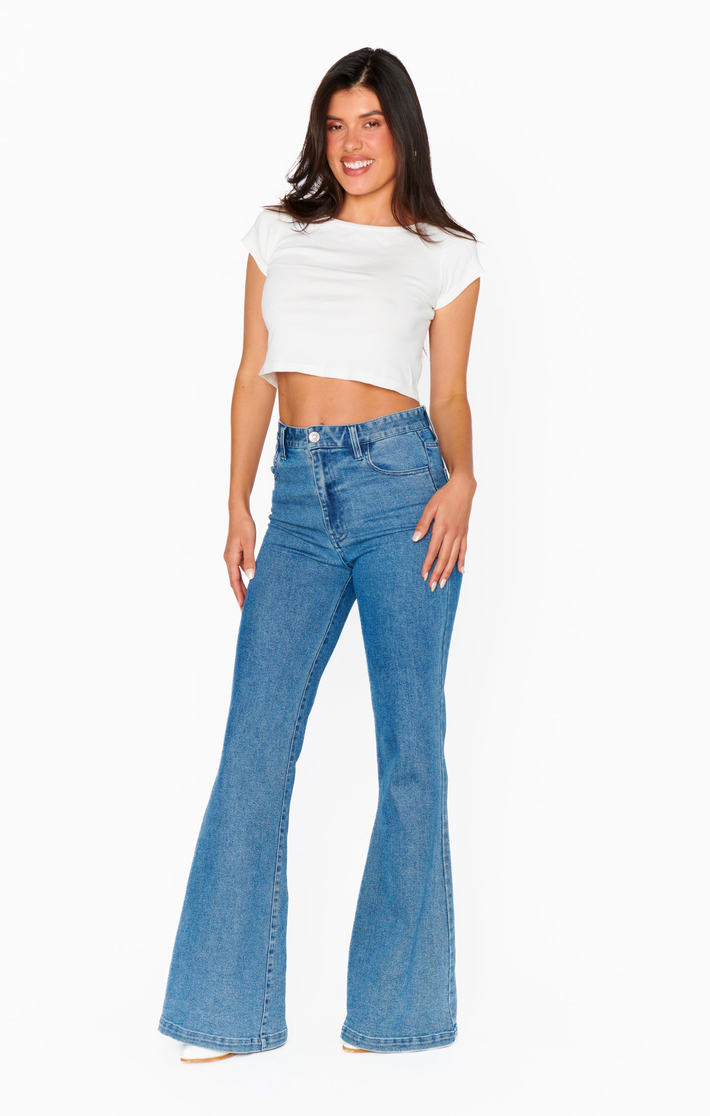 70s High-Waist Flare Jeans with Stretch Denim | Hawn Bell