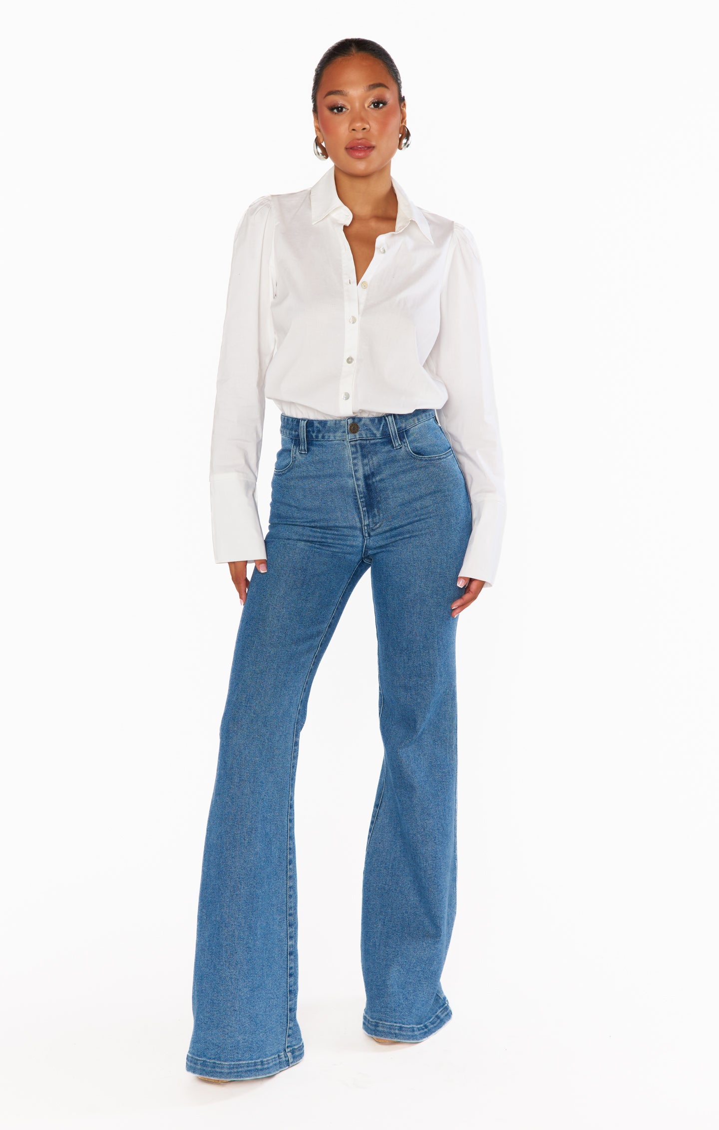 70s High-Waist Flare Jeans with Stretch Denim | Hawn Bell