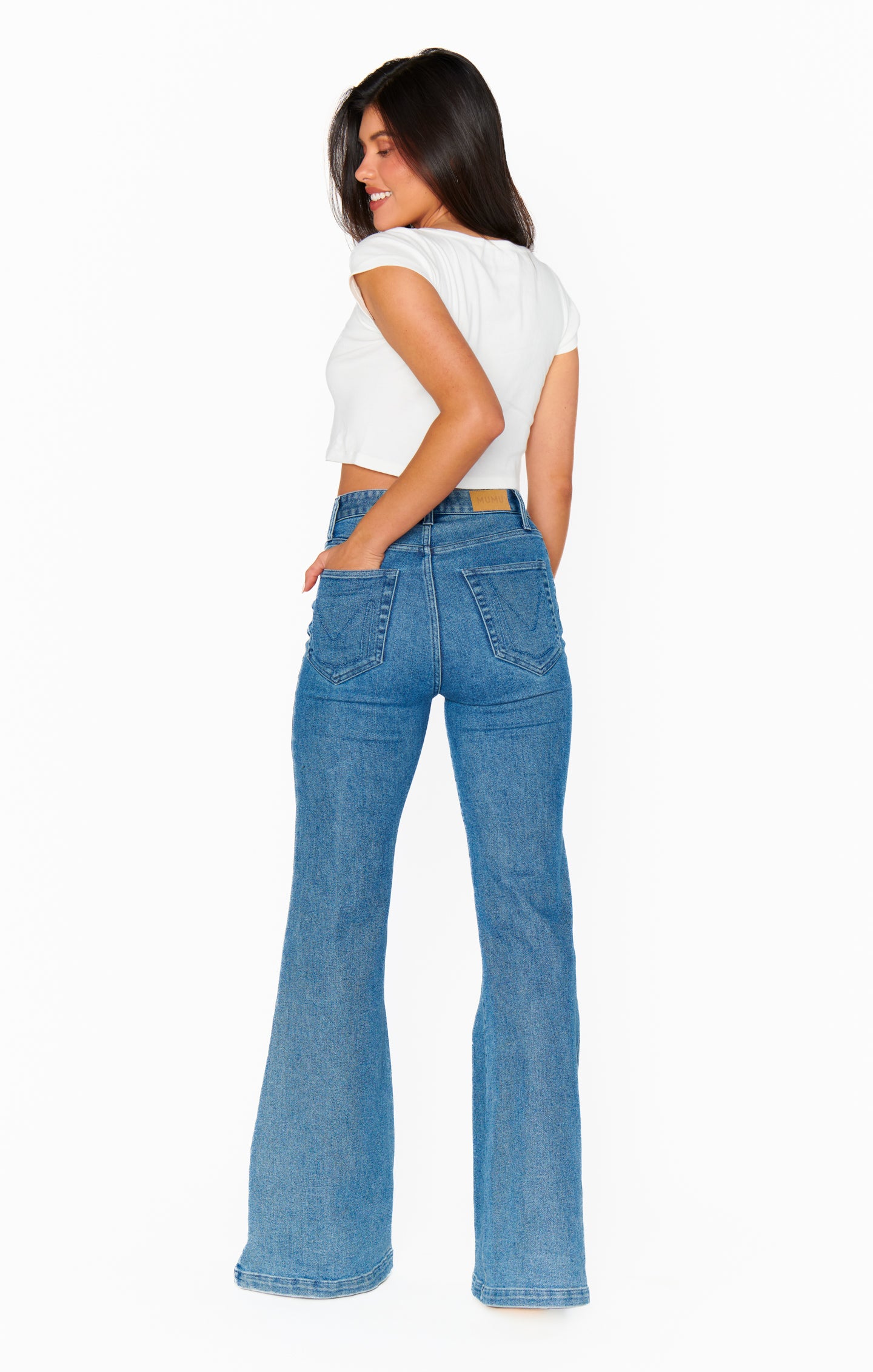 70s High-Waist Flare Jeans with Stretch Denim | Hawn Bell