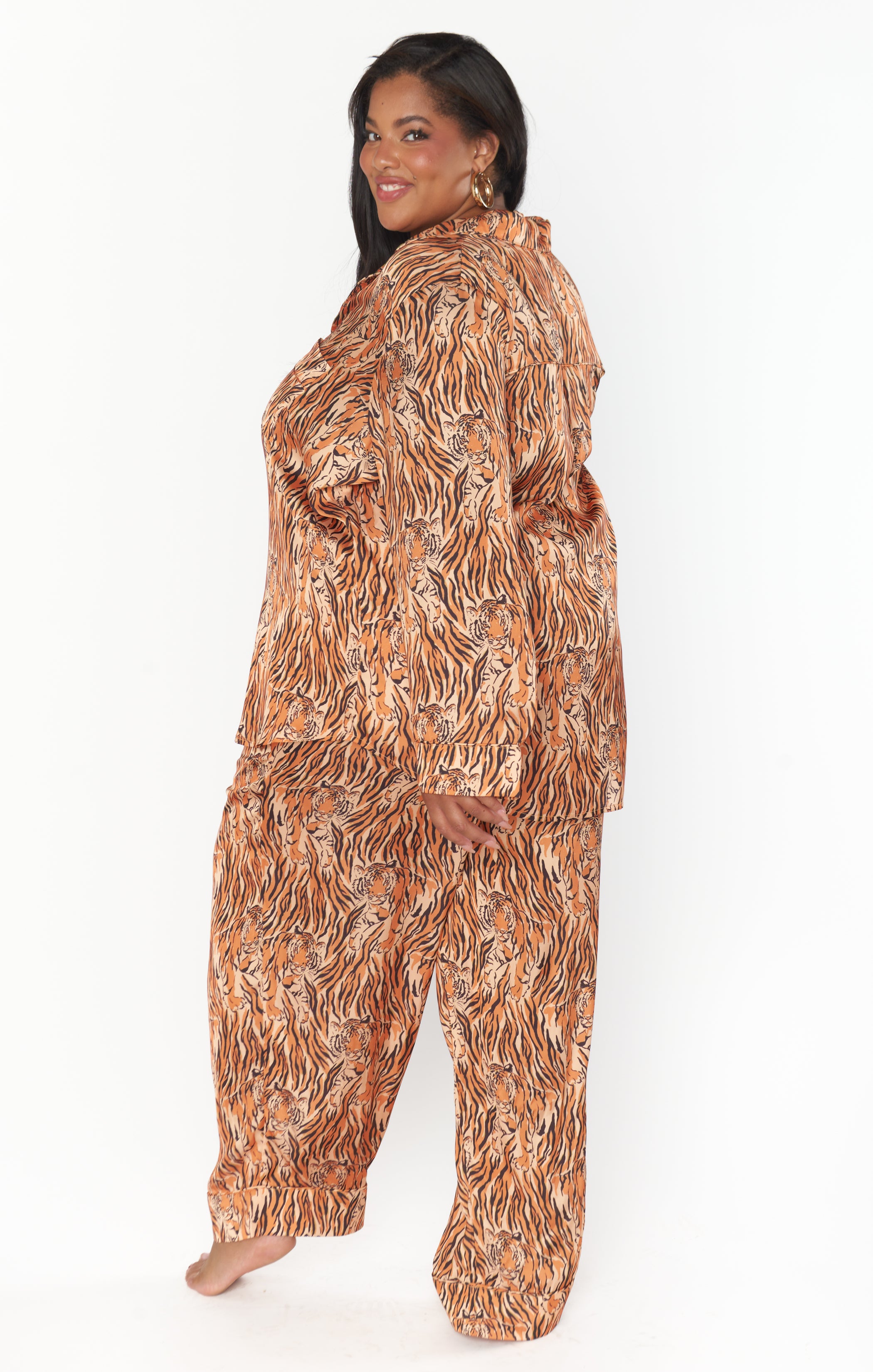 Silky Button-Down Pajama Set with Drawstring Waist | Royal Tiger