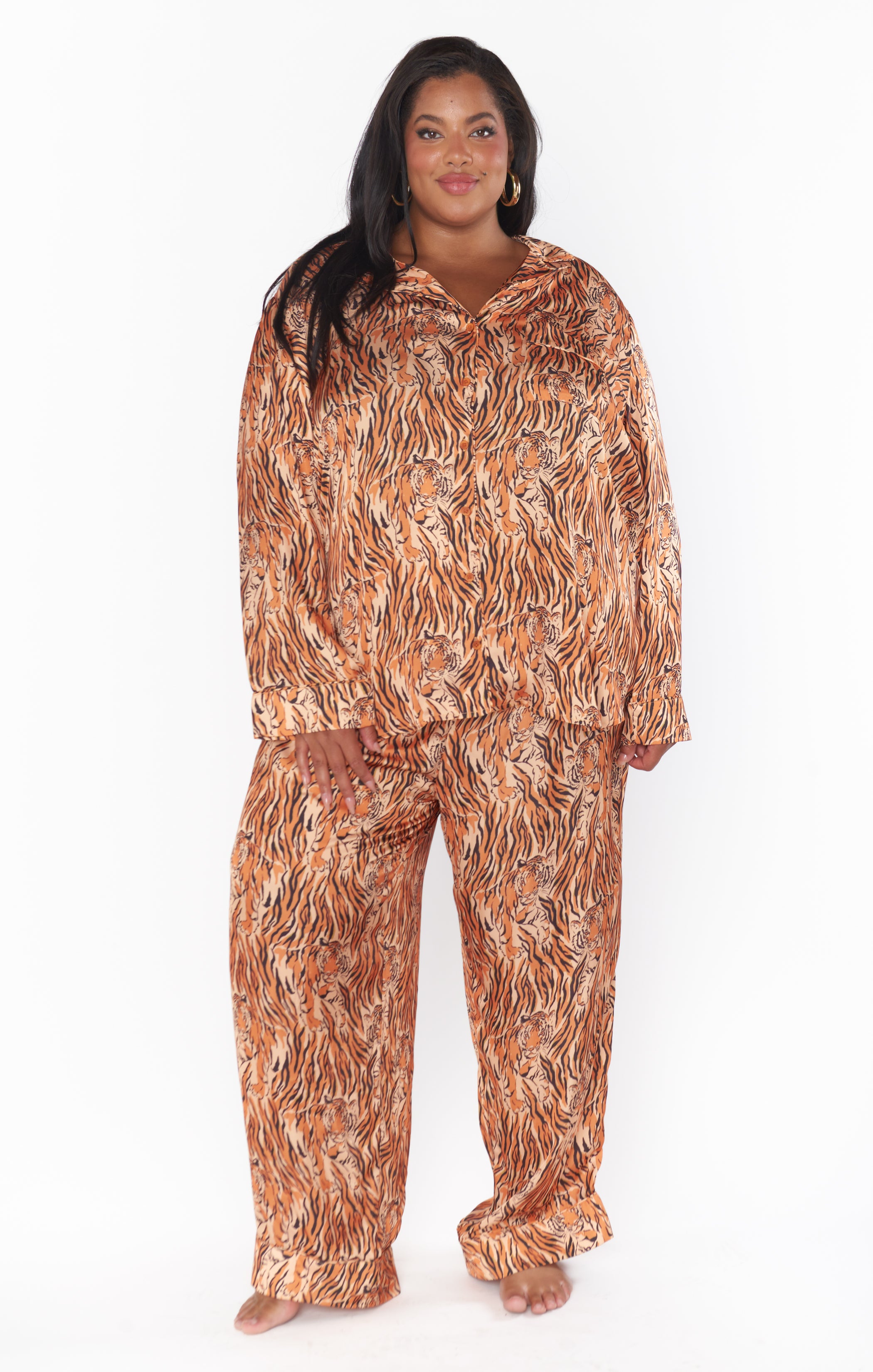 Silky Button-Down Pajama Set with Drawstring Waist | Royal Tiger