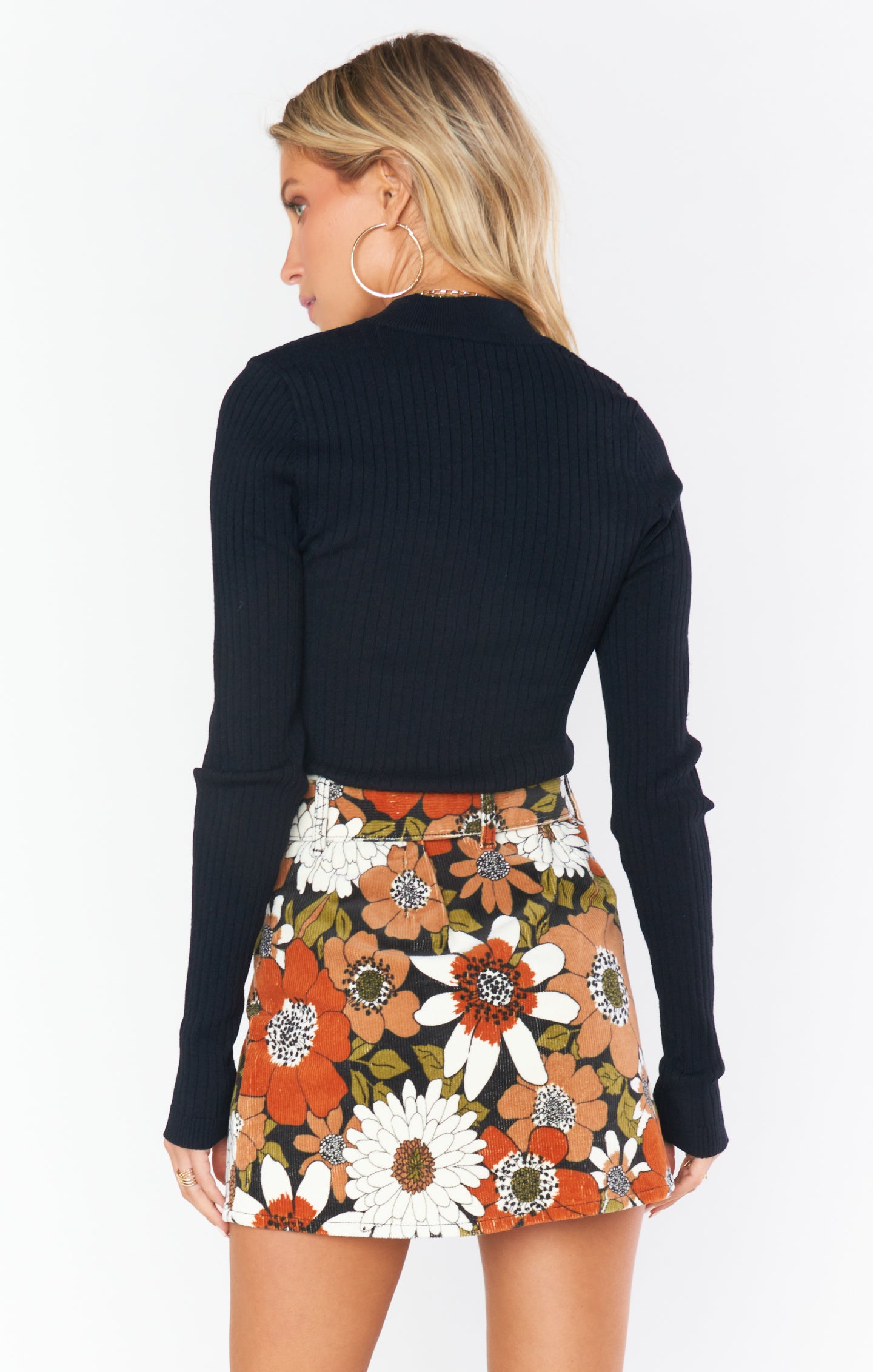 Floral Corduroy Mini Skirt with Belt & Side Slit | Tyra