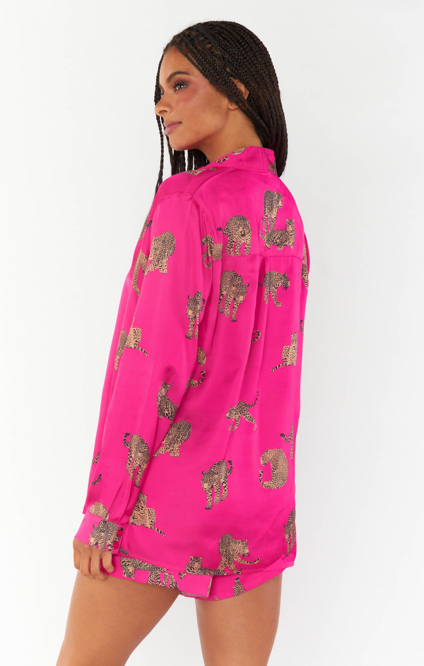 Silky Cheetah Print Pajama Set for Women | Fuschia Feline Fine