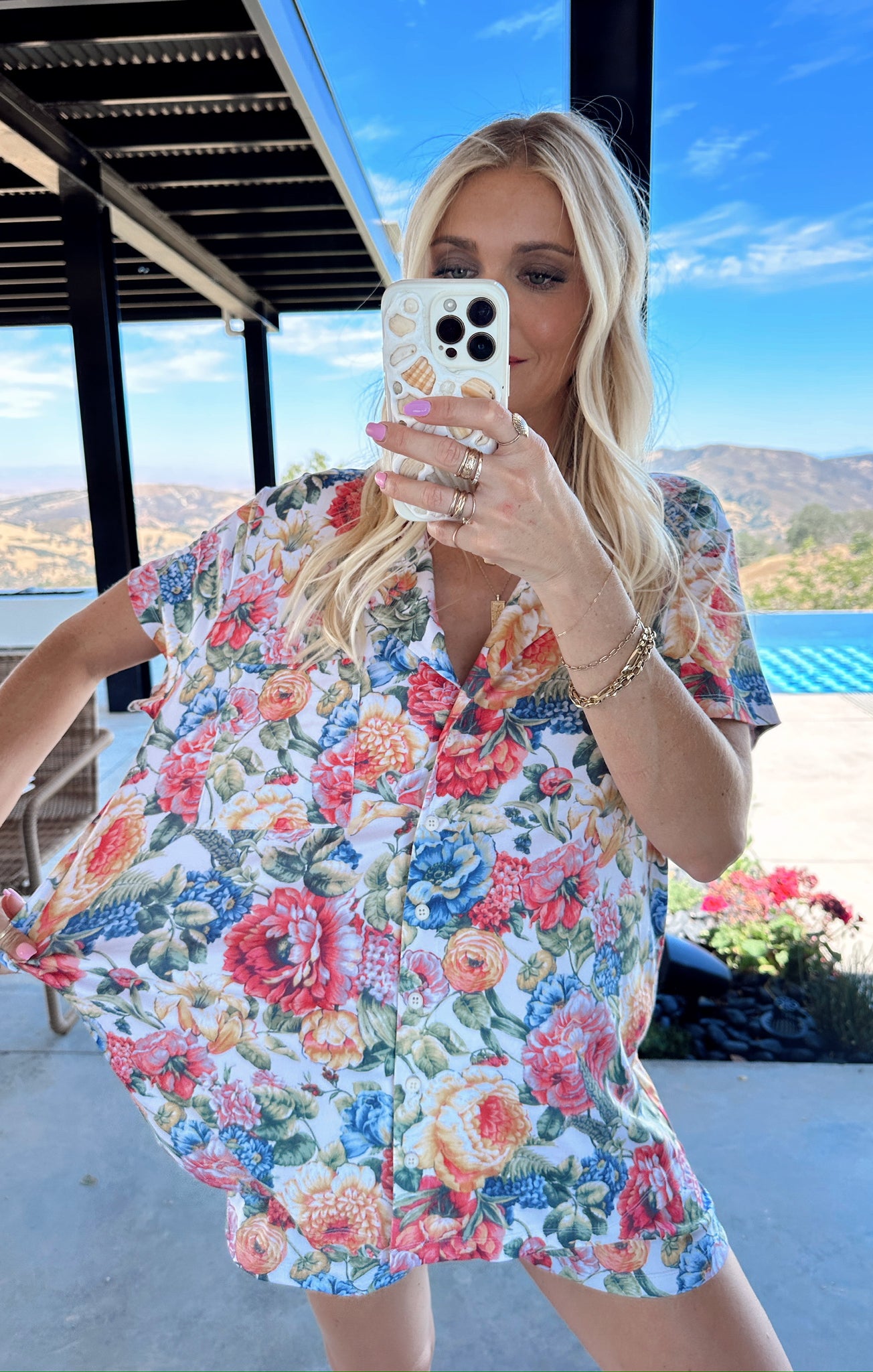 Floral Sleep Set with Pocket & Button-Down Top | Dusty Meadows