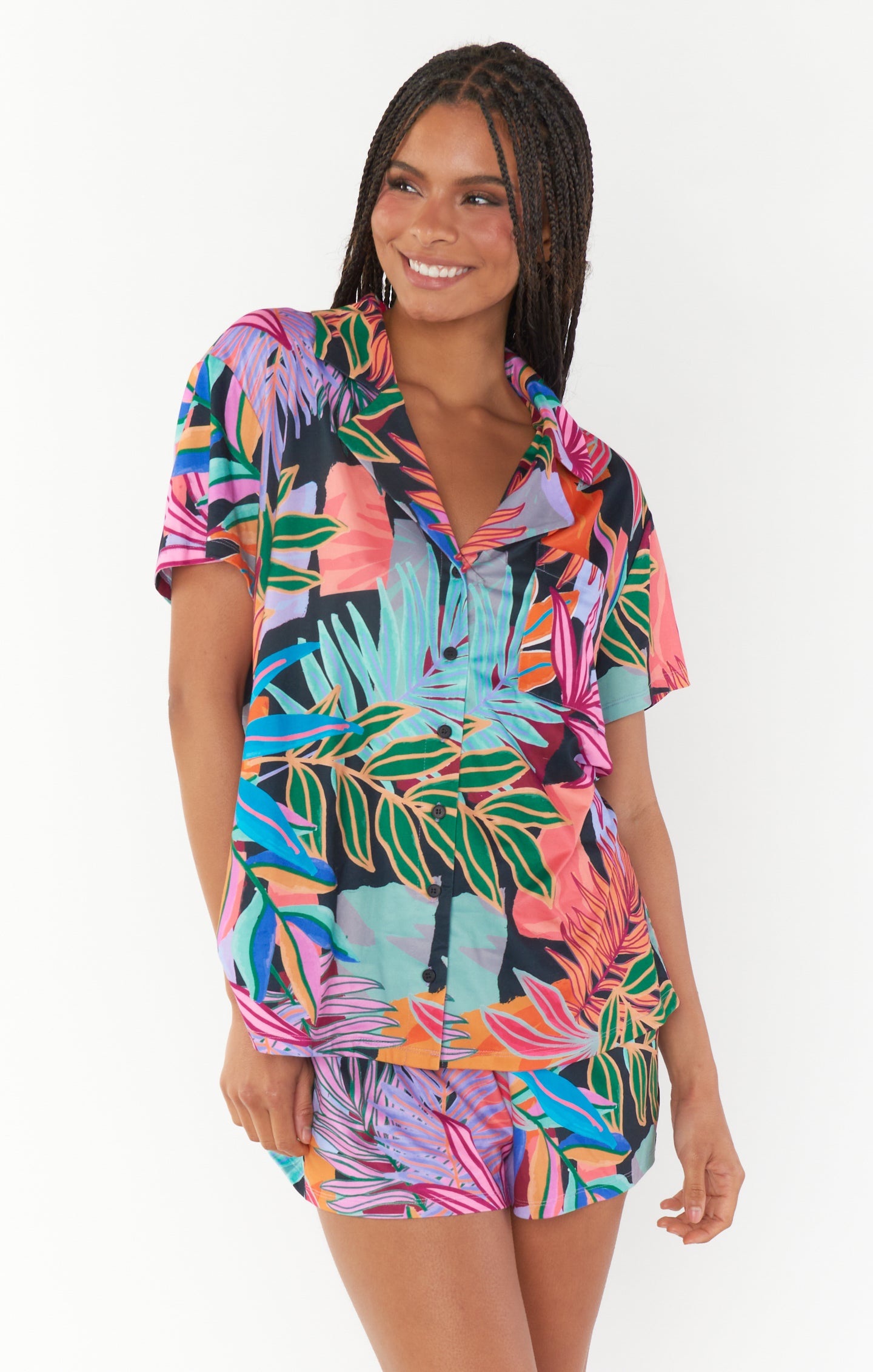Tropical Print Sleep Set with Pocket & Button Down Top | Sunday Morning