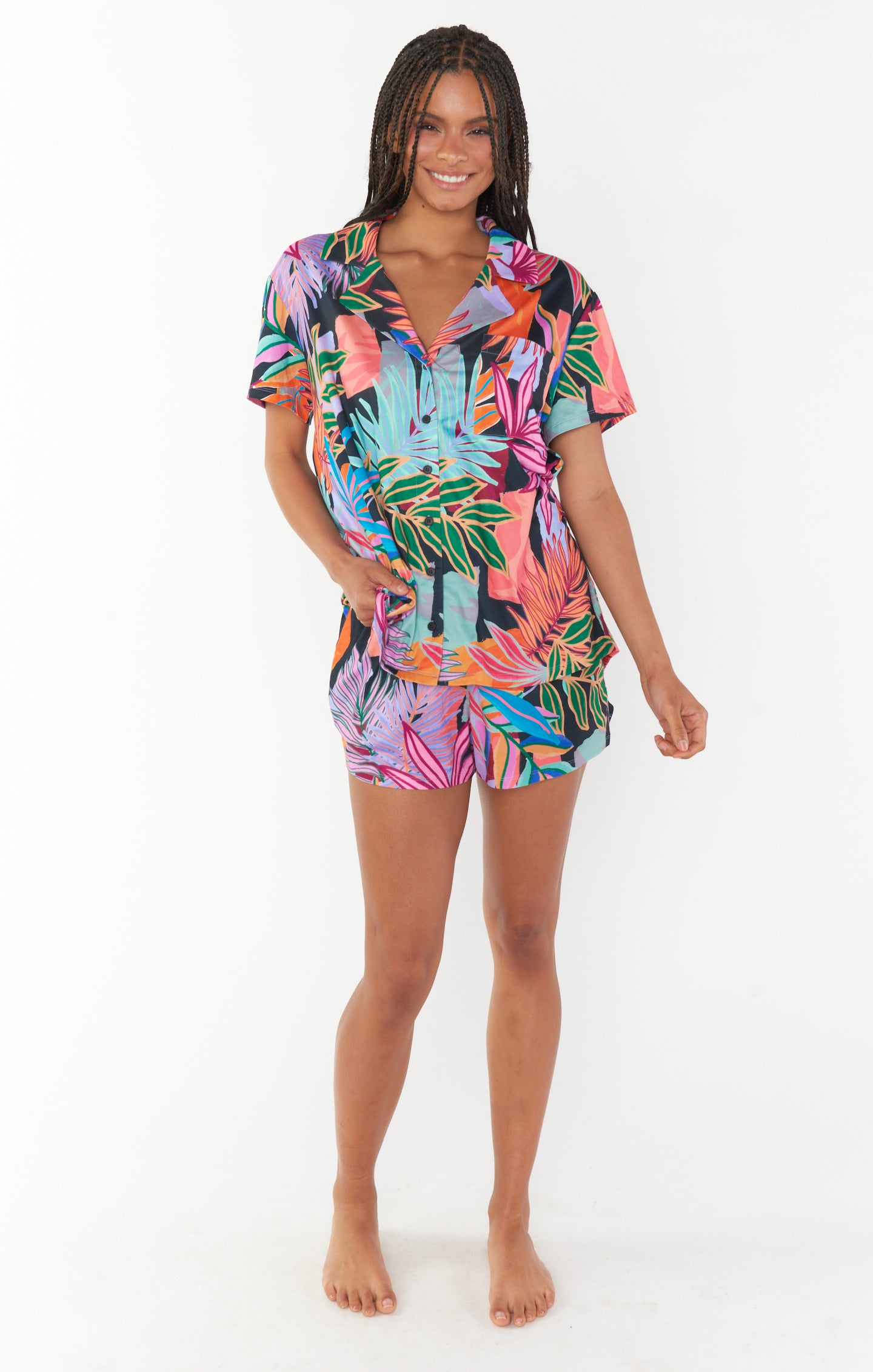 Tropical Print Sleep Set with Pocket & Button Down Top | Sunday Morning