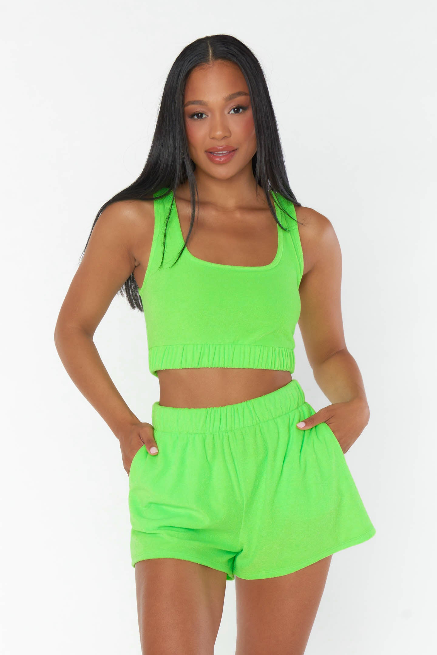 Neon Green Terry Shorts with High Waist & Flowy Fit | Hendrix