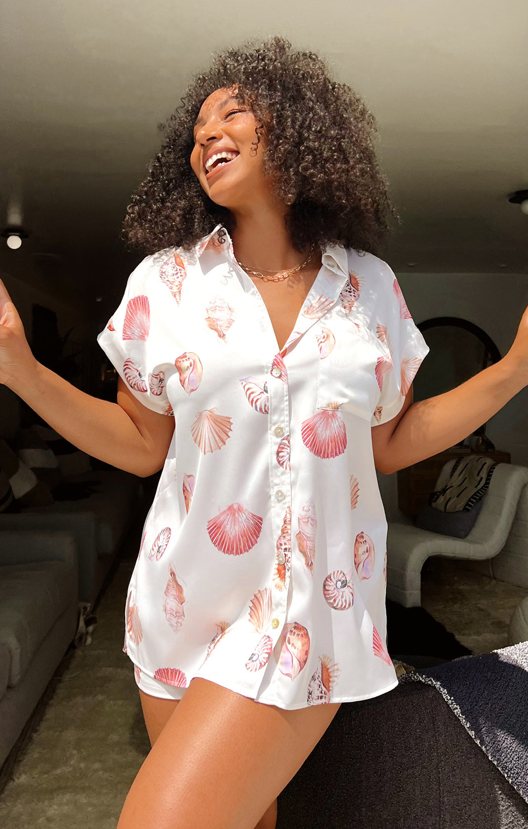 Luxe Satin Pajama Set with Button Down Top & Shorts | Day Dream