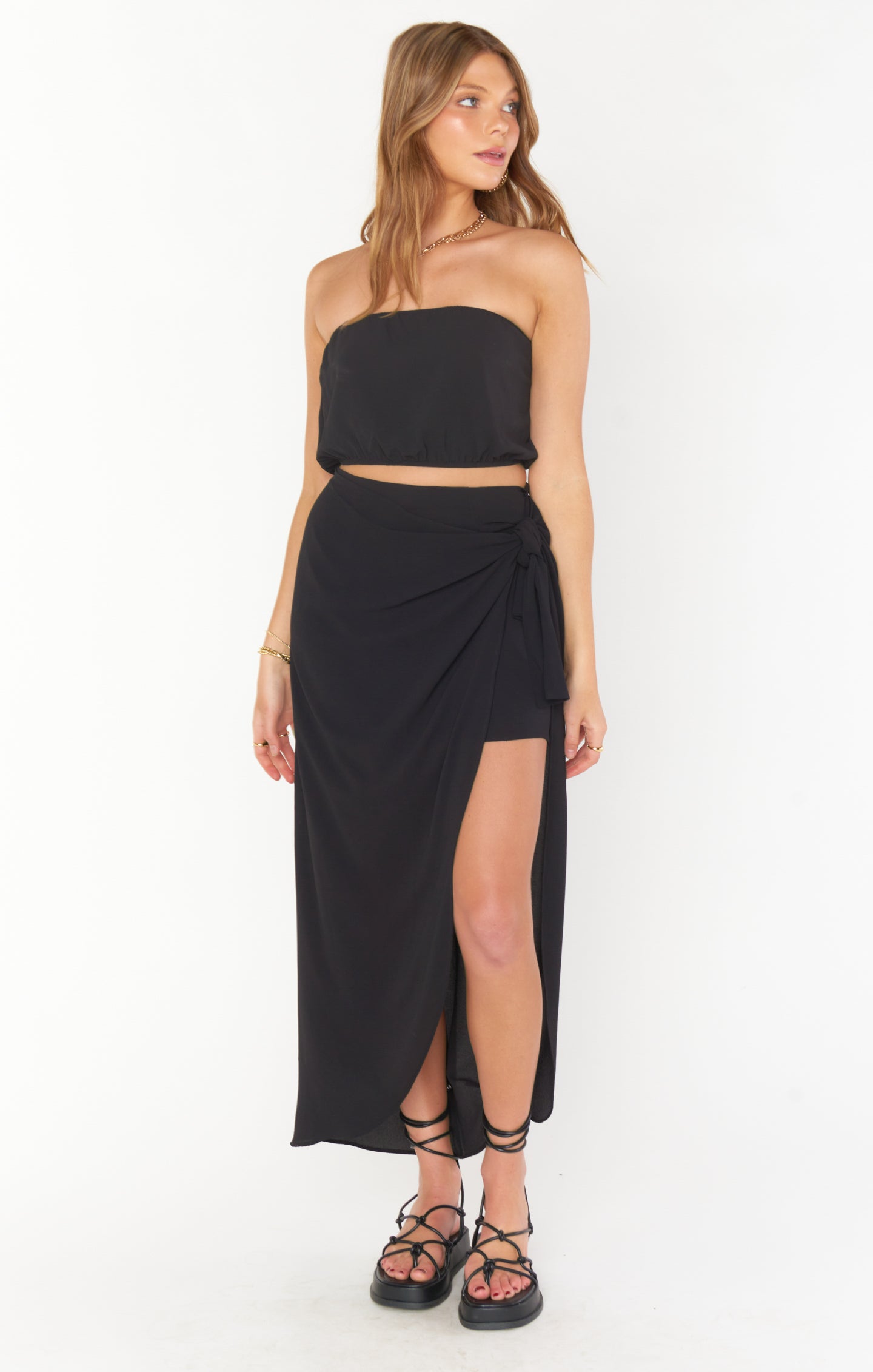 Black Wrap Skirt with Mini Slip & High-Low Layer | Wrap Me Up