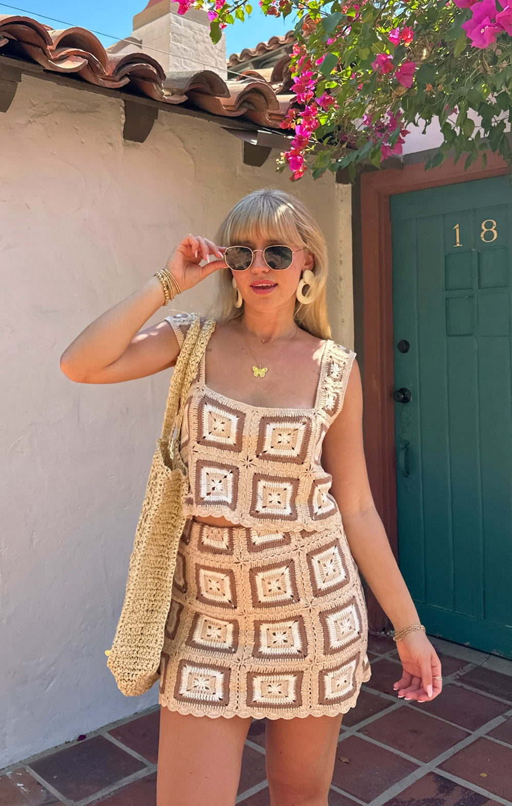 Crochet Mini Skirt with Elastic Waistband | Pisces Tan Square