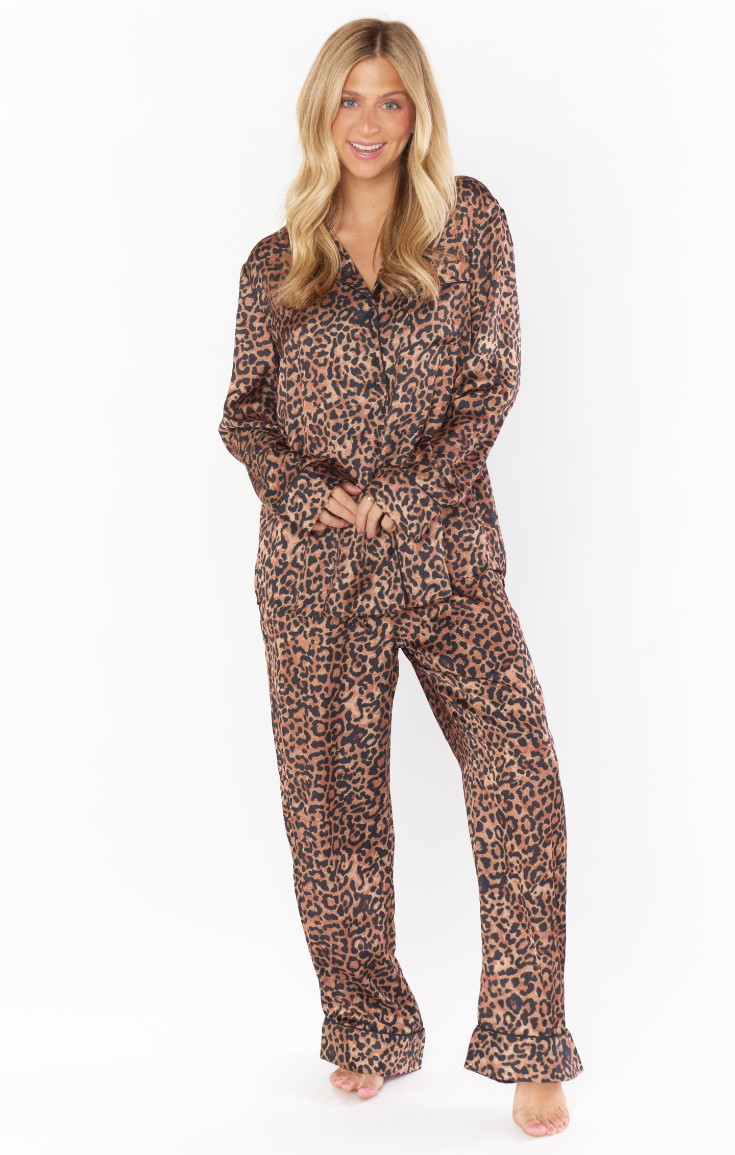 Classic Cheetah Print Pajama Set | Silky Button-Down PJs
