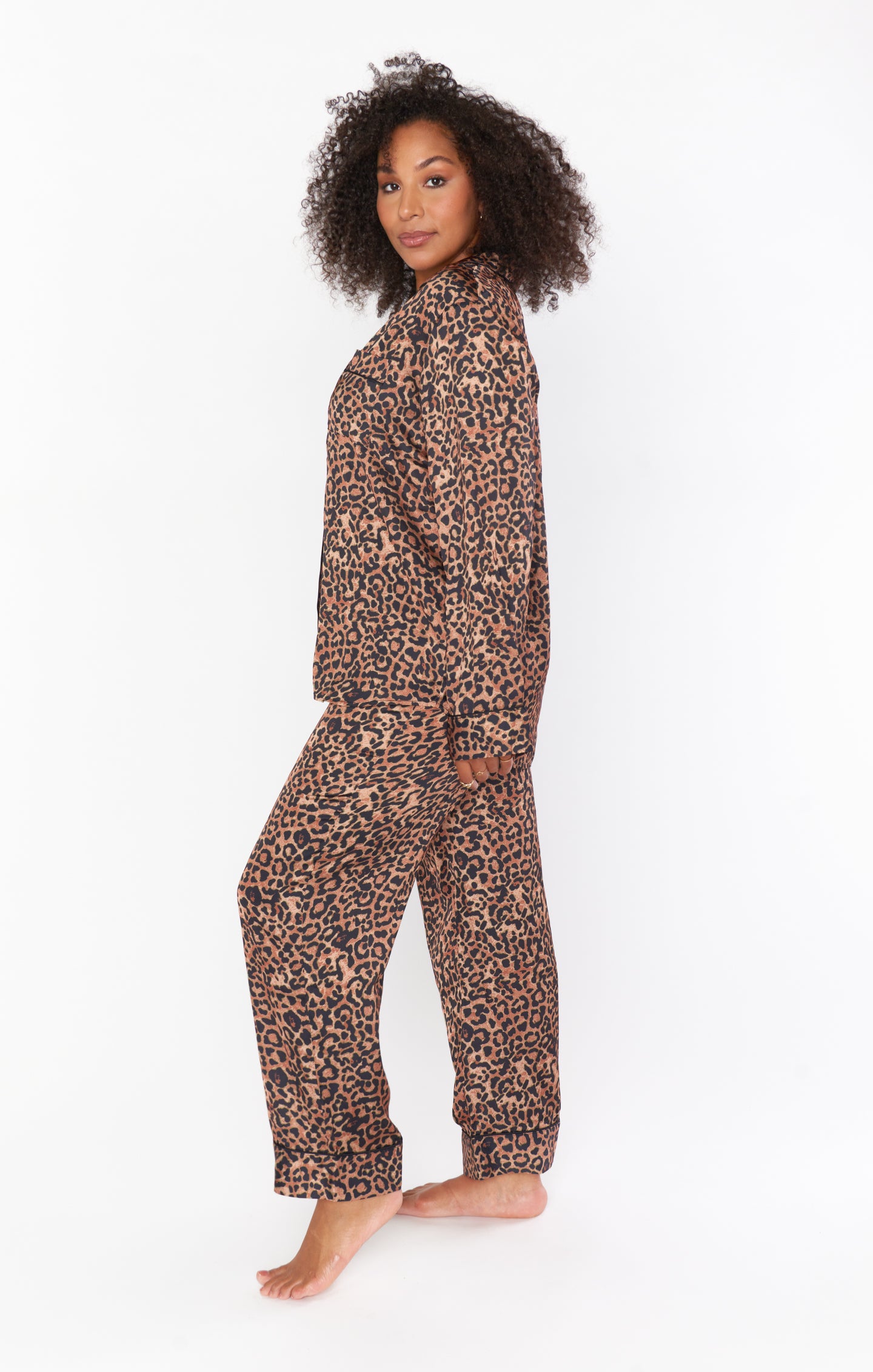 Classic Cheetah Print Pajama Set | Silky Button-Down PJs