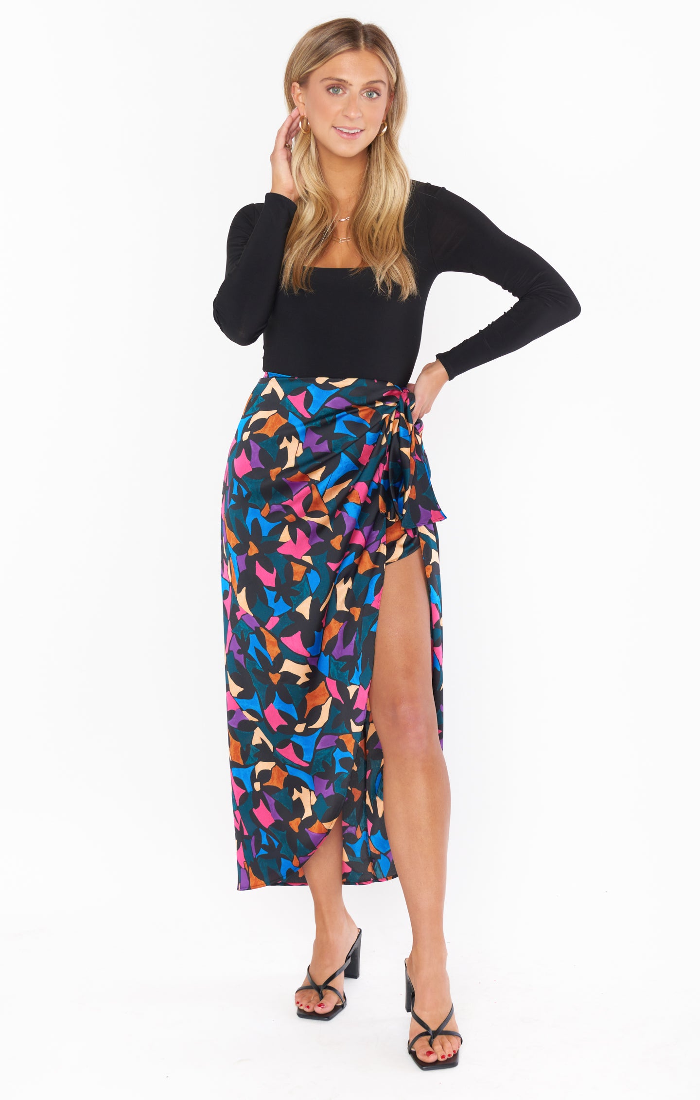 Luxe Satin Maxi Skirt with High-Low Layer | Mosaic Magic