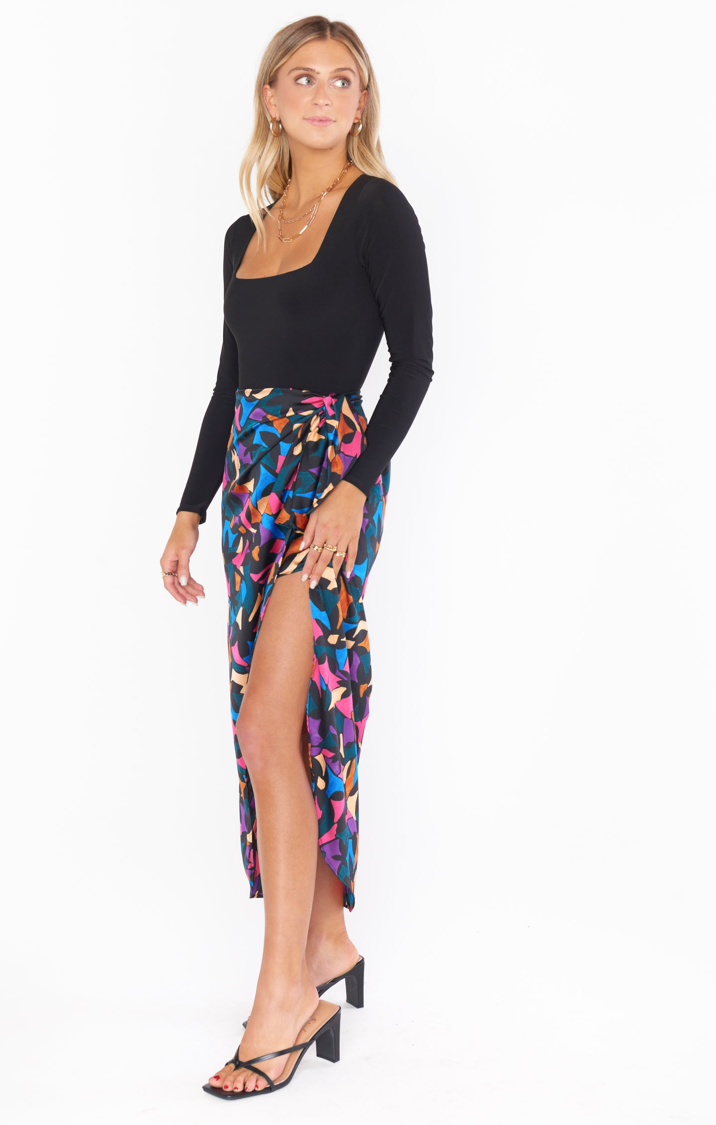 Luxe Satin Maxi Skirt with High-Low Layer | Mosaic Magic