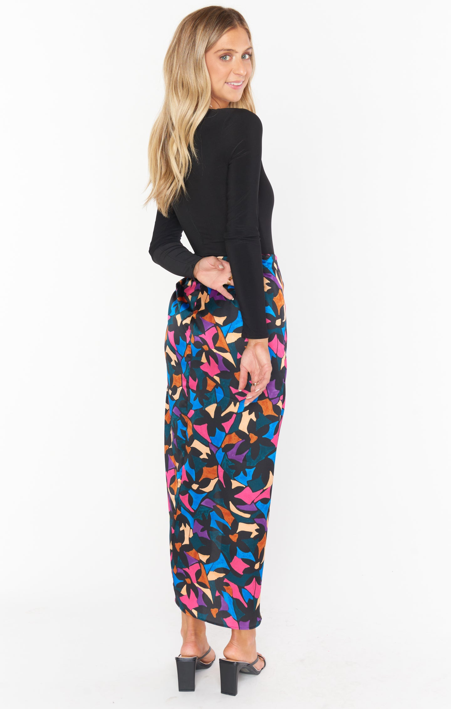 Luxe Satin Maxi Skirt with High-Low Layer | Mosaic Magic