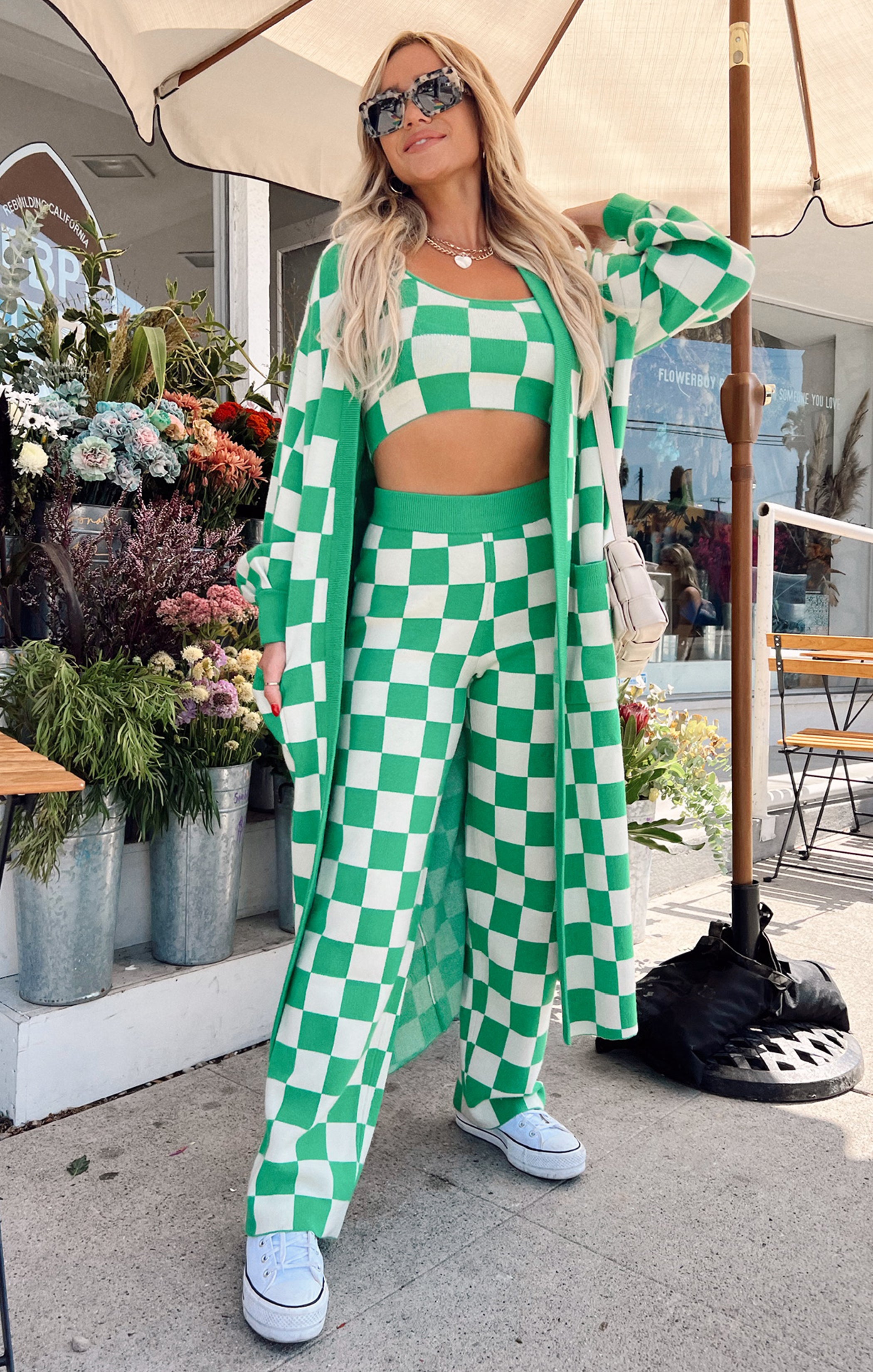 Kelly Green Checker Knit Sweater Pants | Zermatt Cozy Set