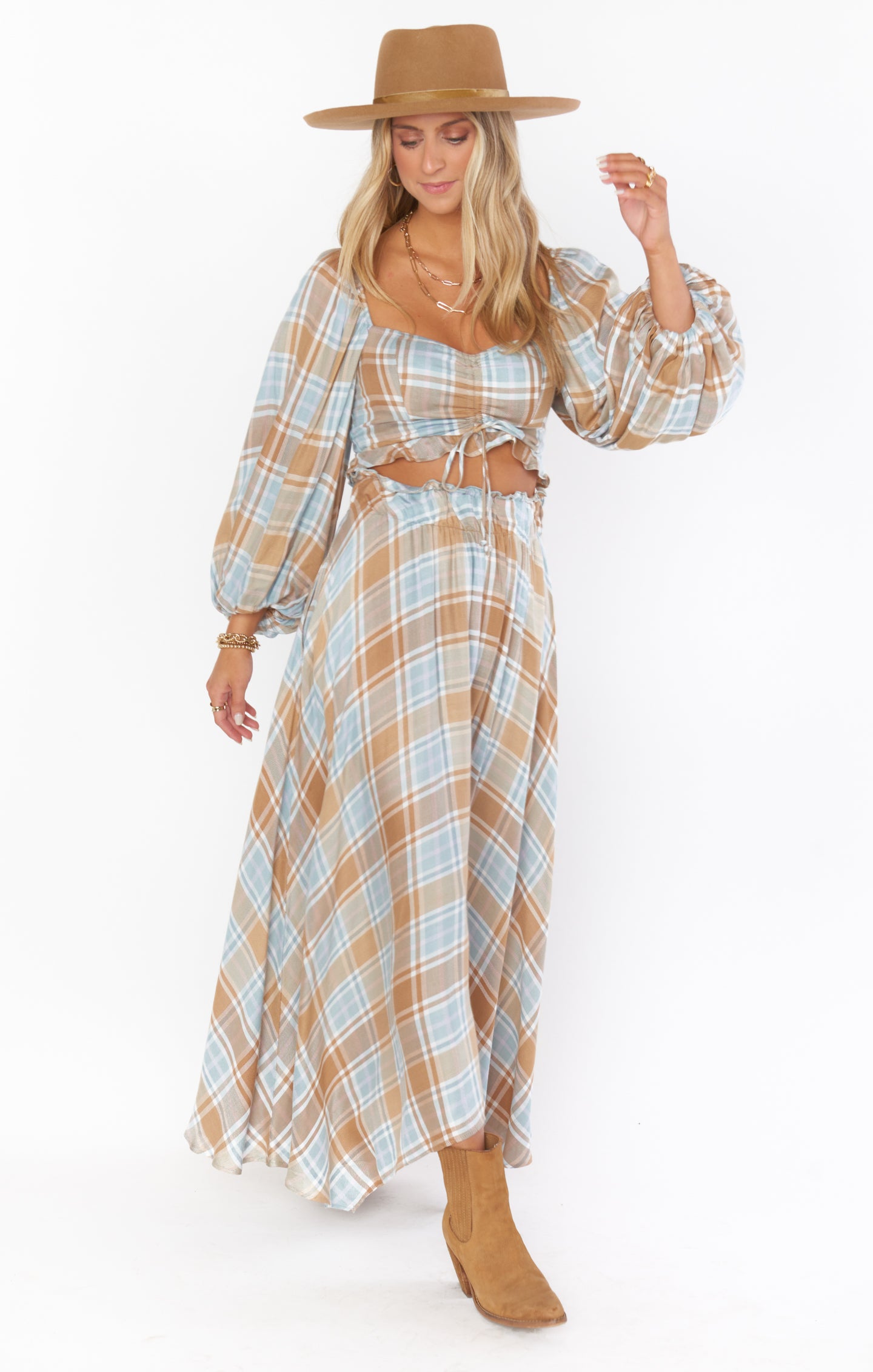 Plaid Midi Skirt with Elastic Waist & Pockets | Mariah